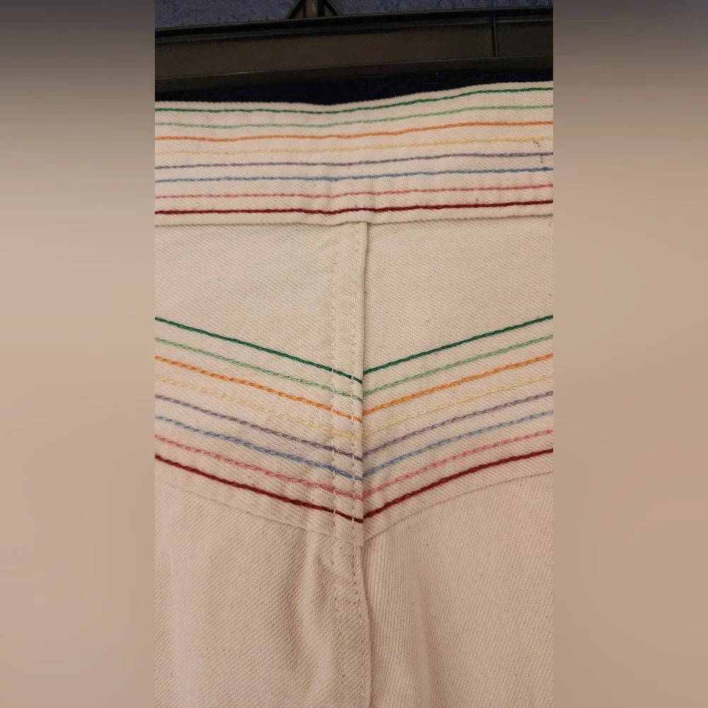 REDONE Blanca Miró Stove Pipe Embroidered High Rise Straight Jeans Cream Size 27